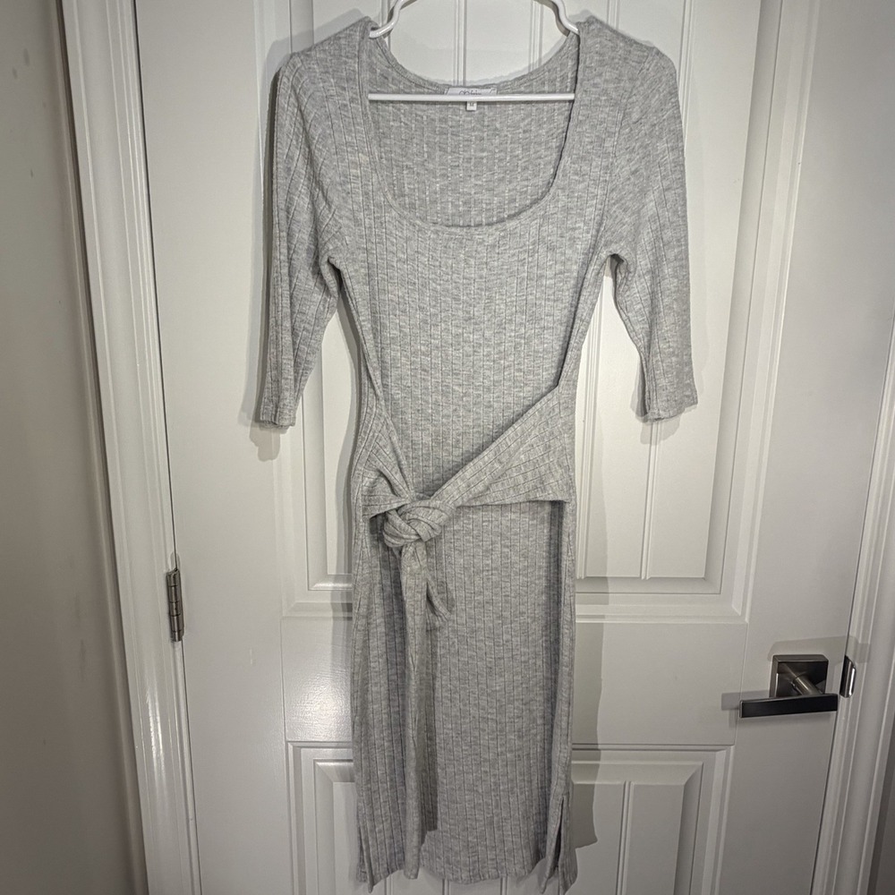 Go Fashion London Gray Ribbed Side Tie Midi Dress‎ Size Medium